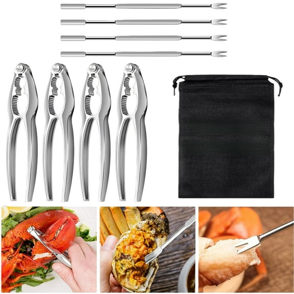 WuPing 8 Pcs Seafood Buffet Tool Set, 4 Seafood Cracking Pliers Lobster and Crab Cracking Pliers 4 Meat Forks