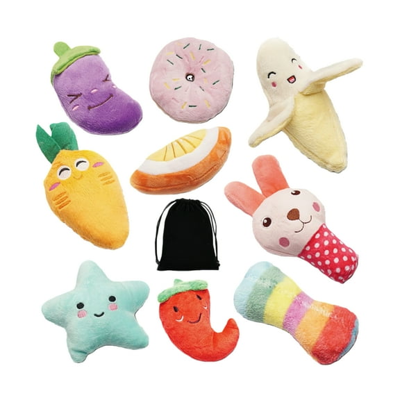 WuPing 9 Pcs Tough Dog Toys Puppy Stuffed Squeaky Dog Toys with 1 Bags, Cute Variety Colors Designs for Small Dogs