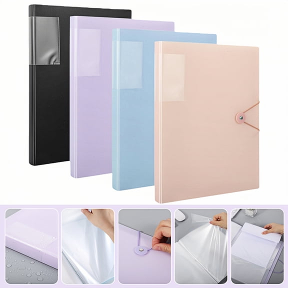 WuPing A4 Display Folder with Security Cord, Office Document File Organiser Folder, 4 Pack, Total 160 Pcs Clear Pockets