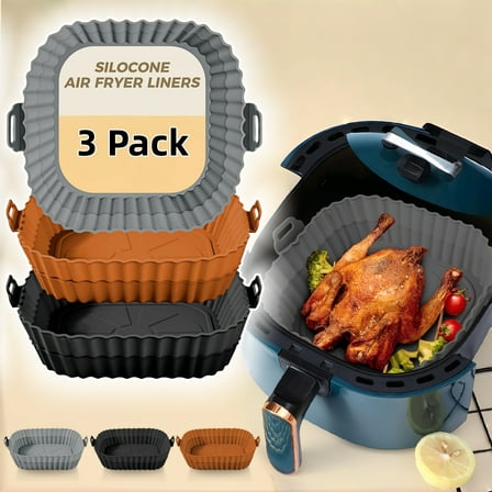 WuPing Air Fryer Square Silicone Liners, 3 Pack, 8 Inch Reusable Non-Stick Air Fryer Liner Dishwasher Safe Fits All 3.6QT- 6.8QT Air Fryer