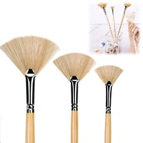 WuPing Artist Fan Paint Brush Set, 3 Pcs Long Wooden Handle Paint Brushs for Acrylic Oil Painting