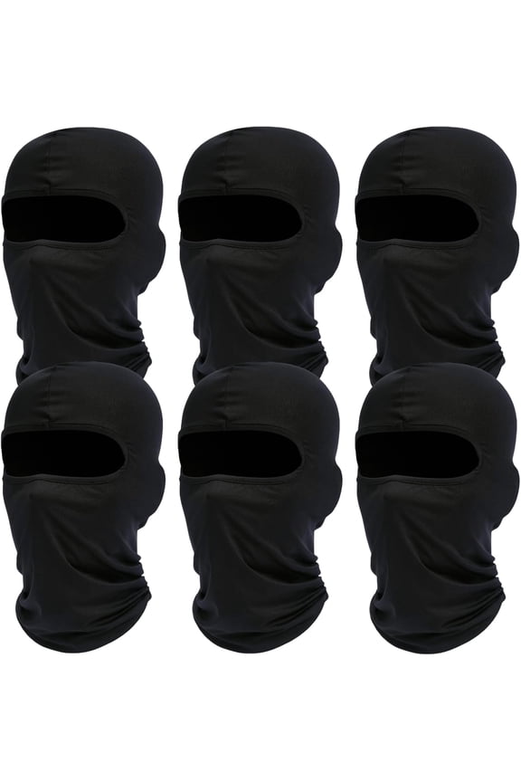 Balaclava Ski Mask 6-Pack - Windproof Breathable Full-Face Cover for Men & Women, Moisture-Wicking Multi-Sport Hood (Black)