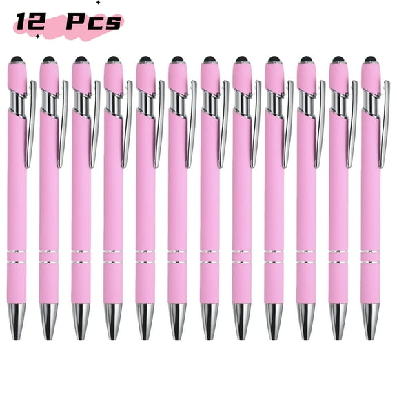 WuPing Ballpoint Pen with Stylus Tip Soft Touch Click Metal Pen, 1.0mm Point Black Ink Click Pens, Black 12 Pcs