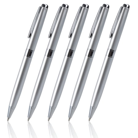 WuPing Ballpoint Pens 5 Pack Sliver Metal Pens Retractable Pen 1.0 mm Medium Point Black Ink