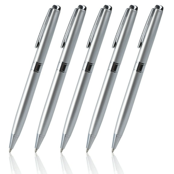 WuPing Ballpoint Pens 5 Pack Sliver Metal Pens Retractable Pen 1.0 mm Medium Point Black Ink