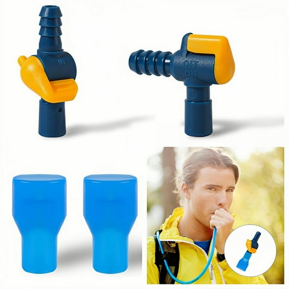 WuPing Bte Valve Replacement for Hydration Bladder and Backpack Water Reservoirs, 2 Bite Valve Mouthpieces, 2 Mouthpiece Nozzle with ON/OFF Shut Off Valve (Straight + Angled)