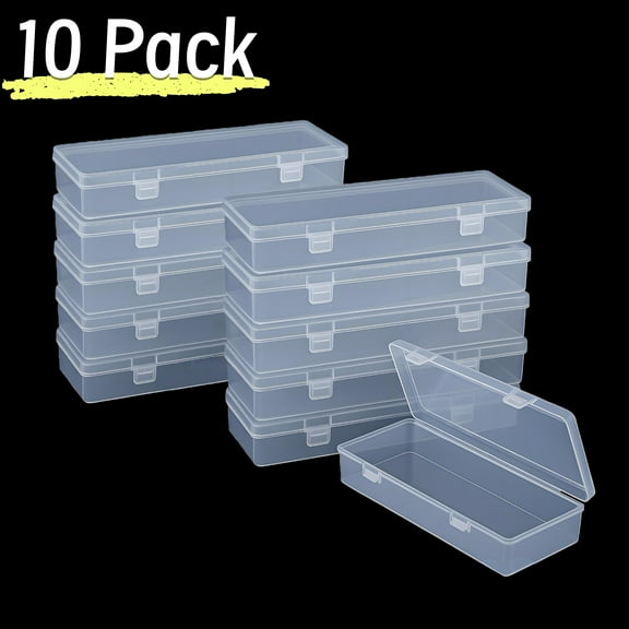 WuPing Clear Plastic Storage Containers, 10 Pack Beads Storage Box With Hinged Lid, Large Size (6.2'' x 2.5'' x 1.2'')