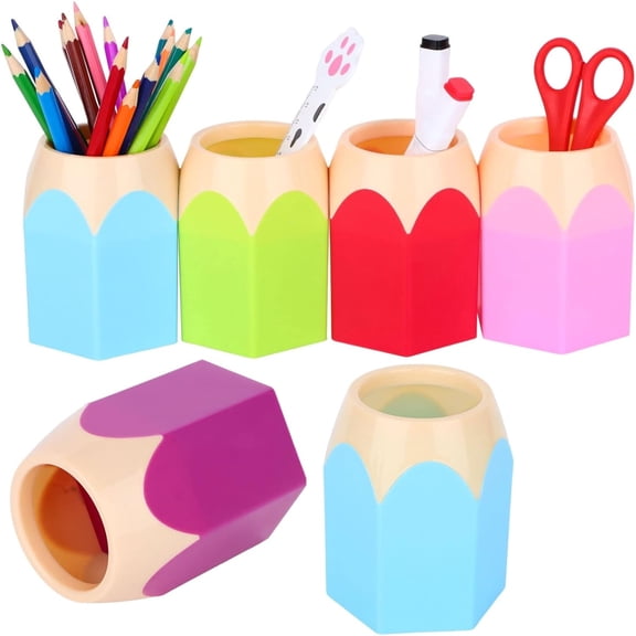 WuPing Cute Pencil Shaped Pen Holders Desktop Pencil Organizer, Makeup Brush Container, 6 Pcs