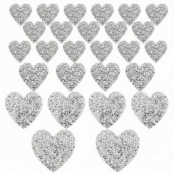 WuPing Heart Shape Iron-On Patches, 26 Pcs Silver Heart-Shaped Rhinestone Iron-On Applique for Various Clothing Decorations and Repairs