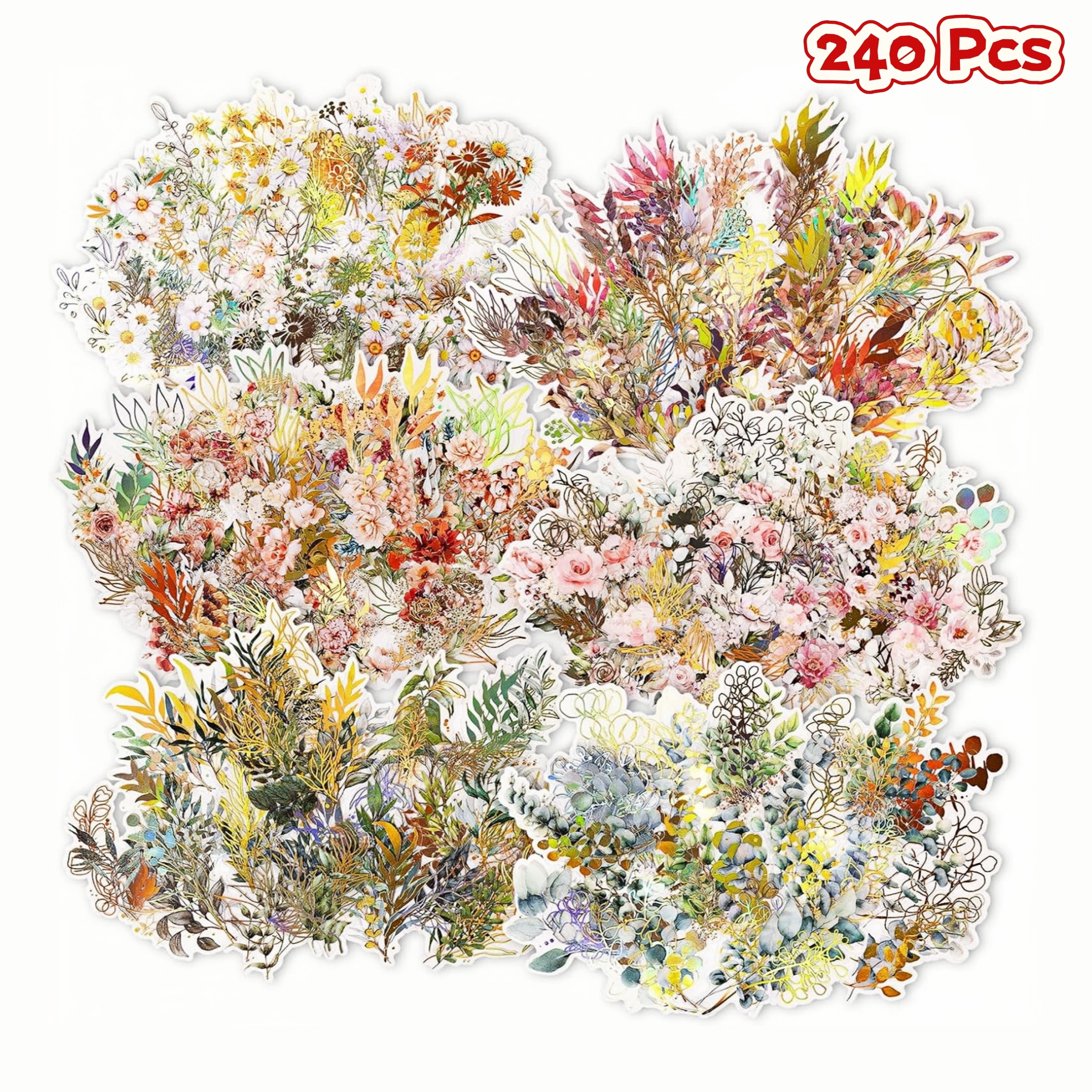 WuPing Retro Floral Stickers, Holographic Clear Background for ...