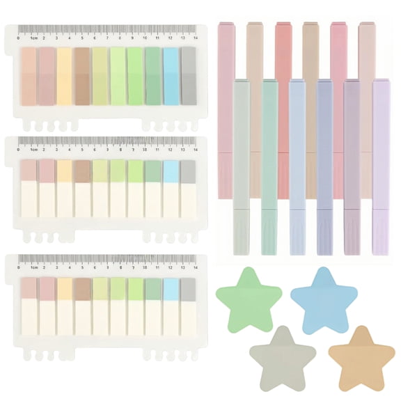 WuPing Sticky Notes Set Include 7 Packs of Sticky Notes (800 Sheets Total), 12 Pcs Highlighter Pens
