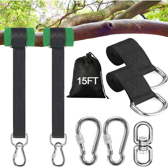 WuPing Tree Swing Hanging Straps Kit Swing Rope and Hooks Swing Set Accessories 3FT/15FT Heavy Duty Holds Extra Long Adjustable Tree Swing Straps