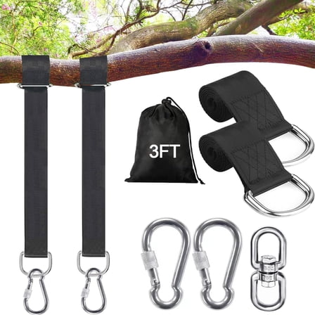 WuPing Tree Swing Hanging Straps Kit Swing Rope and Hooks Swing Set Accessories 3FT/15FT Heavy Duty Holds Extra Long Adjustable Tree Swing Straps