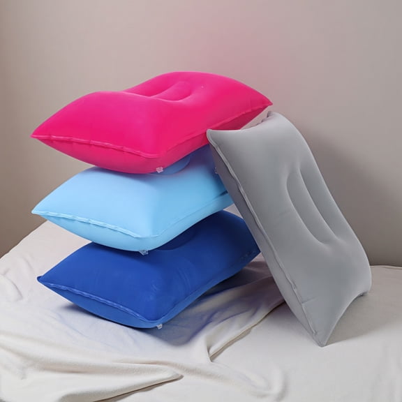 WuPing Ultralight 4 Pack Inflatable Travel Pillows, Flocked Fabric Air Pillow Beach Pillow for Traveling, Hiking, Camping