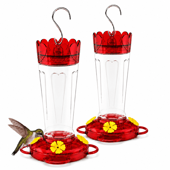 WuZooCg Hummingbird Feeder for Outdoors Hanging, 14 oz Plastic Nectar Feeder, Leak-Resistant, Ant and Bee Guard, 4 Feeding Ports with Perches