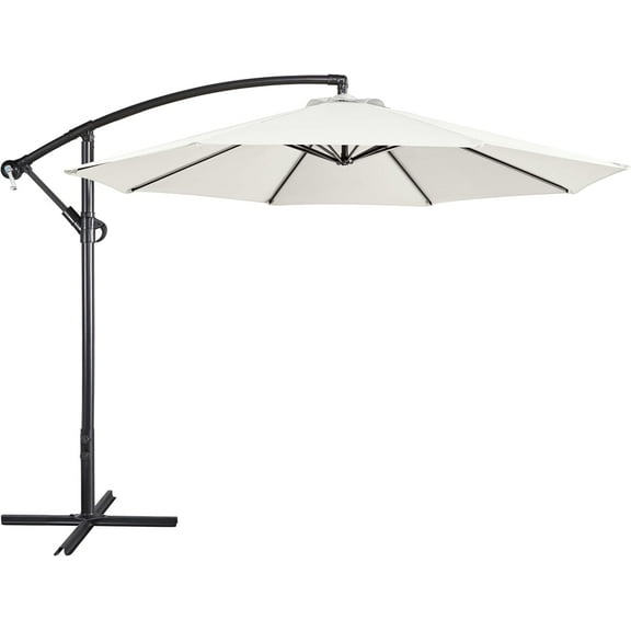Wubio 10FT Patio Offset Umbrella - Cantilever Hanging Outdoor Umbrellas w/Easy Tilt & Cross Base for Market/Garden/Lawn/Deck/Backyard/Pool - Cream