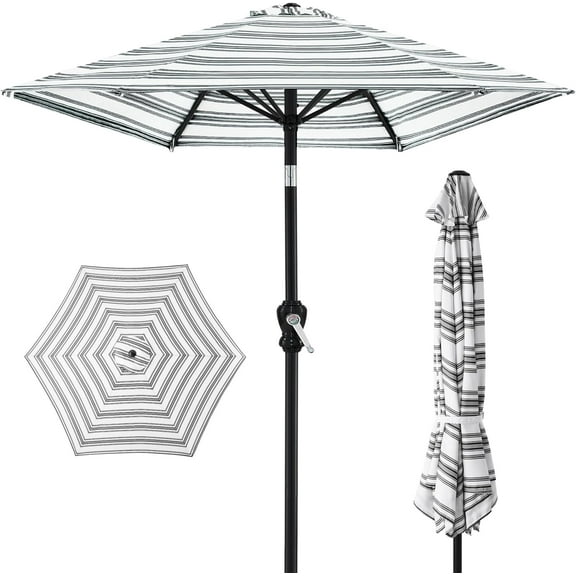 Wubio 10ft Outdoor Steel Polyester Market Patio Umbrella w/Crank, Easy Push Button, Tilt, Table Compatible - Striped Black