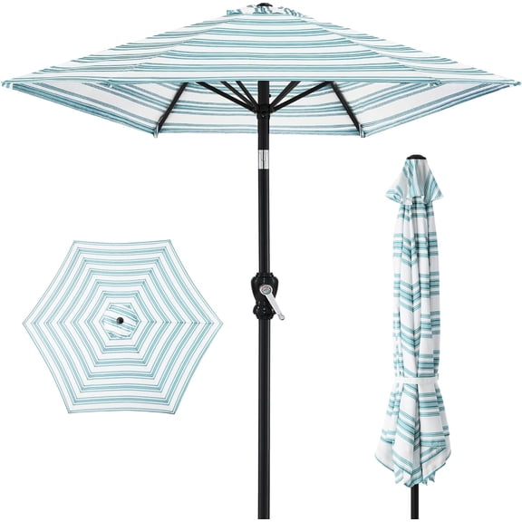 Wubio 10ft Outdoor Steel Polyester Market Patio Umbrella w/Crank, Easy Push Button, Tilt, Table Compatible - Striped Sky Blue