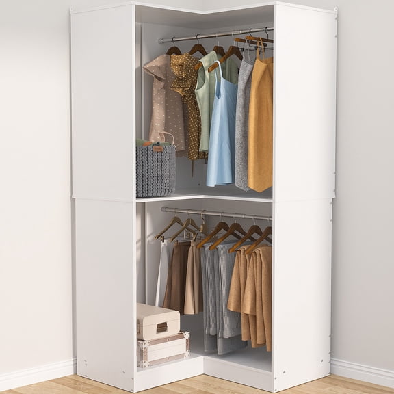 Wubio 110'' Set of 3 Corner Closet Organizer System with Wood Drawers and Hanging Rods-Closet System Set A