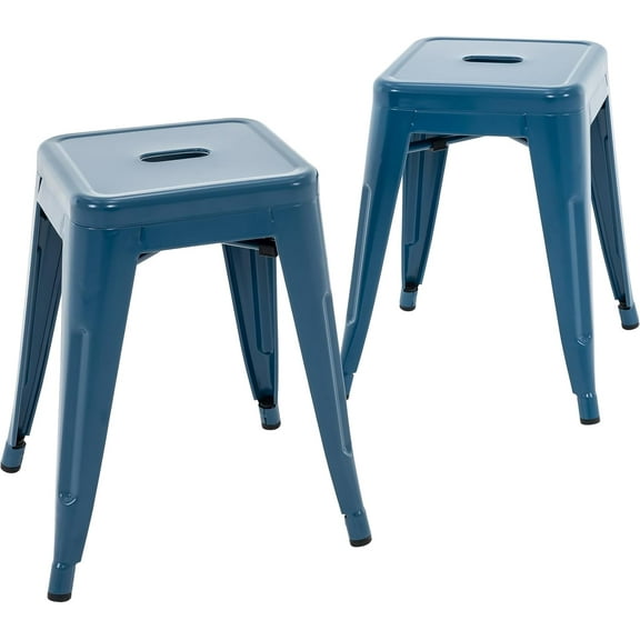 Wubio 18 Inch Industrial Metal Stools Set of 2, Short Stackable Classroom Stools, Backless Metal Dining Chairs for Indoor Outdoor Kitchen -Deep Blue