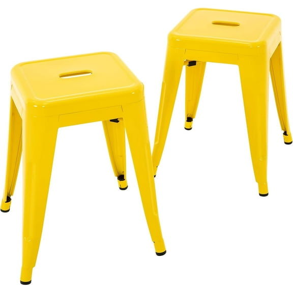 Wubio 18 Inch Industrial Metal Stools Set of 2, Short Stackable Classroom Stools, Backless Metal Dining Chairs for Indoor Outdoor Kitchen -Yellow