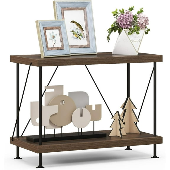 Wubio 2-Tier Open-Back Bookshelf, Freestanding Display Rack, Metal Frame Storage Shelf, Industrial Style Bookcase, Home Organizer Unit for Living Room, Bedroom, Study