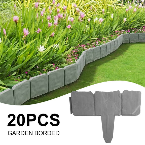 Wubio 20 Pack Garden Fence Plastic Stone Outdoor Landscape Edging Border