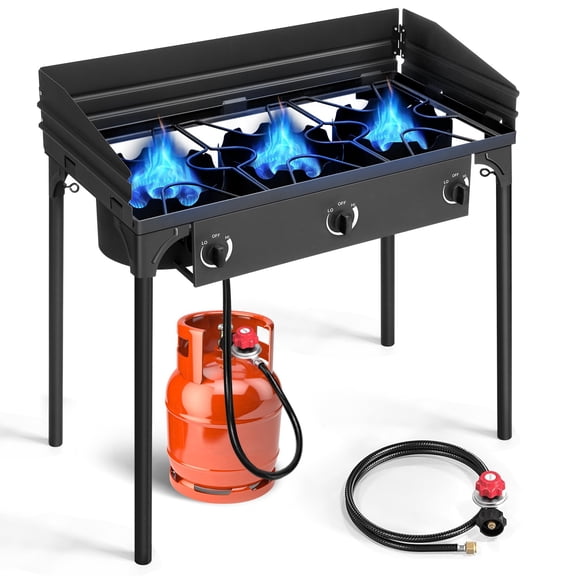 Wubio 225,000 BTU Powerful 0-20 Psi Three Burner Outdoor Camping Gas Propane Stove