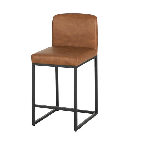 Wubio 24'' Bar Stools Counter Height Bar Stool Leather Barstool for Kitchen Island-Brown