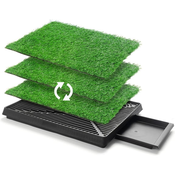 Wubio 25" x 20" Dog Grass Pad with Tray, 3PCS Washable Artificial Grass Pee Pads for Indoor Dog Potty, Portable Reusable Pet Toilet for Small/Medium Dogs, 3-Layer System