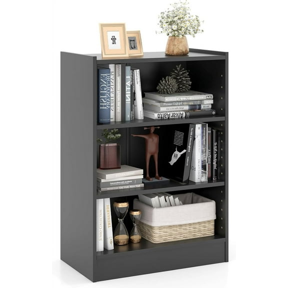 Wubio 3-Cube Bookcase Black - 3-Tier Modern White Open Bookshelf with Adjustable Shelves, Anti-Tipping Device, Small Wood Cube Storage Organizer for Kid’s Room, Living Room, Bedroom