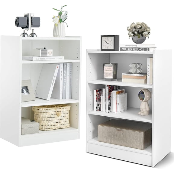 Wubio 3-Tier Open Bookcase Set of 2, Modern 3-Cube Bookshelf with 18-Position Adjustable Shelves & Anti-toppling Devices, Multipurpose Cubical Display Storage Organizer (2, White)