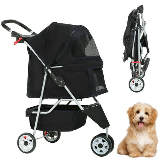 Wubio 3 Wheels Pet Stroller - Foldable Jogger Stroller with Spacious Dog & Cat Cage, Shock-Absorbing Design for Medium/Small Dogs & Cats, All-Terrain Wheels for Outdoor Walking, Running & Travel