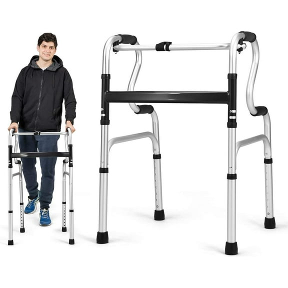 Wubio 3-in-1 Stand-Assist Folding Walker, 400LBS FDA Certification Heavy Duty Walking Mobility Aid, Can be Used as Toilet Safety Rail, Height Adjustable Narrow Drive Walkers