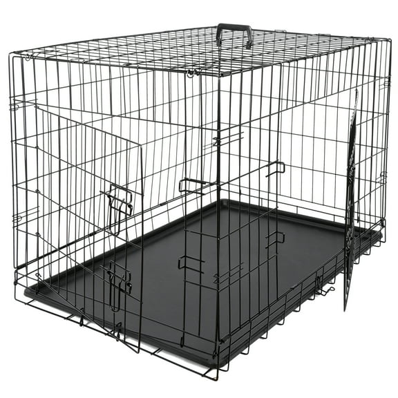 Wubio 36" Dog Crate Kennel Folding Pet Cage 2 Door With Tray Indoor Pet Safe House