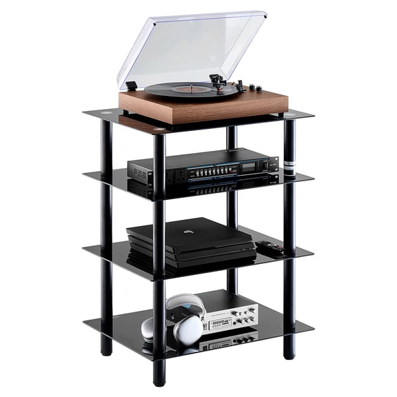 Wubio 4-Tier AV Media Stand Strengthened Tempered Glass Audio/Video Stand Shelf