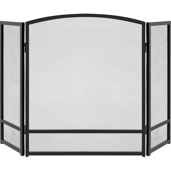 Wubio  47.5x27.25in 3-Panel Simple Steel Mesh Fireplace Screen, Fire Spark Guard Grate for Living Room Home Decor w/Rustic Worn Finish - Black