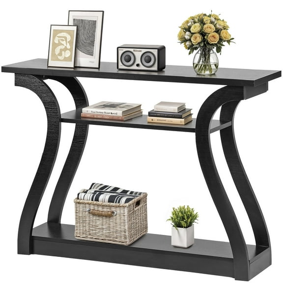 Wubio 47" Accent Table Console Table Porch Side Table Curved Hallway Living Room Black