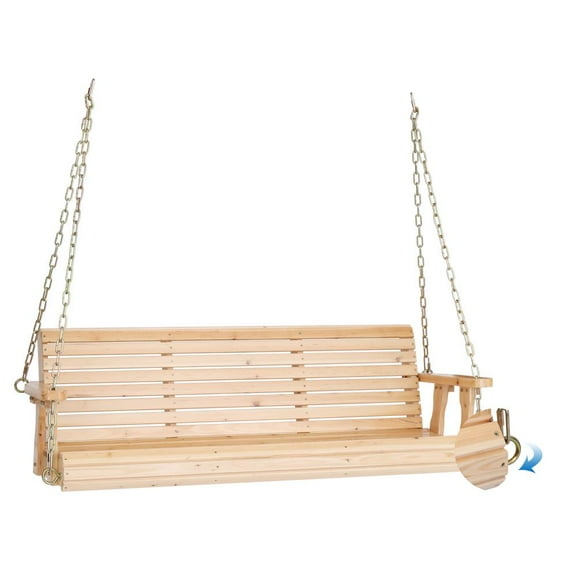 Wubio 5FT Heavy Duty 880 LBS Outdoor Swing Chair Bench Wooden Porch Swing with Chains-Natural