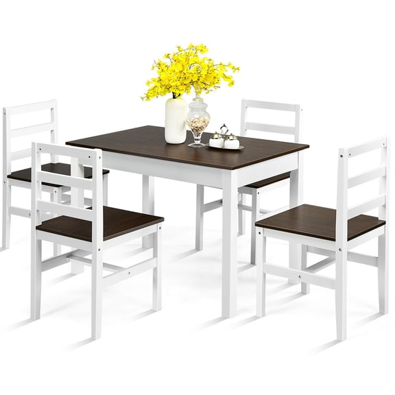 Wubio 5pcs Dining Set Solid Wood Compact Kitchen Table & 4 Chairs Modern