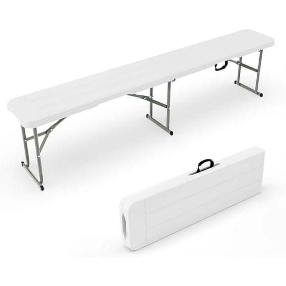 Wubio 6 feet Plastic Folding Bench,Portable in/Outdoor Picnic Party Camping Dining Seat, Garden Soccer Multipurpose Entertaining Activities, Smooth HDPE Tabletop, 1 Pack, White