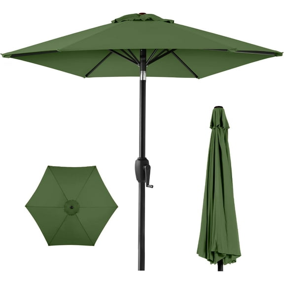 Wubio 7.5ft Heavy-Duty Round Outdoor Market Table Patio Umbrella w/Steel Pole, Push Button Tilt, Easy Crank Lift - Fern