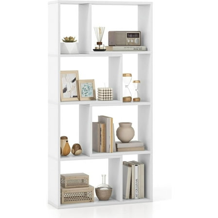 Wubio 8-Cube Geometric Bookshelf, 4-Tier High Bookcase, 48" Modern Storage Organizer, Floor Standing Open Display Shelving, Wooden Storage Cabinet for Living Room, Bedroom, Study, White