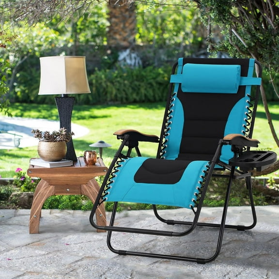 Wubio ARTS Oversized XXL Padded Zero Gravity Lawn Chair Anti Gravity Lounge Chair Adjustable Recliner w/Pillow & Cup Holder Outdoor Camp Chair, Support 400lbs, Peacock Blue