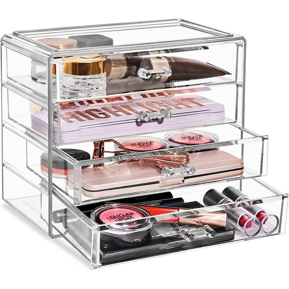 Wubio Acrylic Cosmetics Jewelry and Makeup Organizer Storage Case with 4 Large Drawers