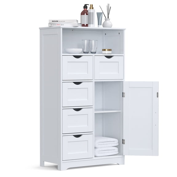 Wubio Bathroom Floor Cabinet Free-Standing Storage Cabinet For Bathroom Bedroom, with 5 Drawers & 1 Door