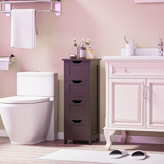Wubio Bathroom Storage Cabinet Side Cabinet with 4 Drawers Entryway Cupboard Brown