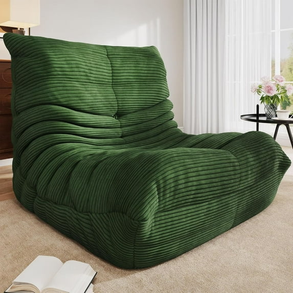 Wubio Bean Bag Chairs for Adults, Giant Lazy Floor Sofa with Memory Foam, Comfy Cordury Fireside Chair Beanbags for Living Room Apartment Dorm Office, Green
