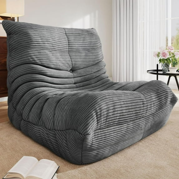 Wubio Bean Bag Chairs for Adults, Giant Lazy Floor Sofa with Memory Foam, Comfy Cordury Fireside Chair Beanbags for Living Room Apartment Dorm Office, Grey