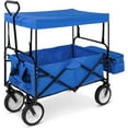 thumbnail image 1 of Wubio Collapsible Folding Outdoor Utility Wagon with Canopy Garden Cart for Beach, Picnic, Camping, Tailgates w/Removable Canopy, Detachable Pockets, 150lb Weight Capacity - Blue, 1 of 7